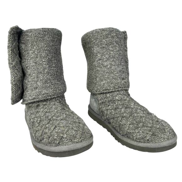 UGG Women’s Cardy Lattice Knit Tall Grey Pull On Boot Size 8 - Picture 5 of 12